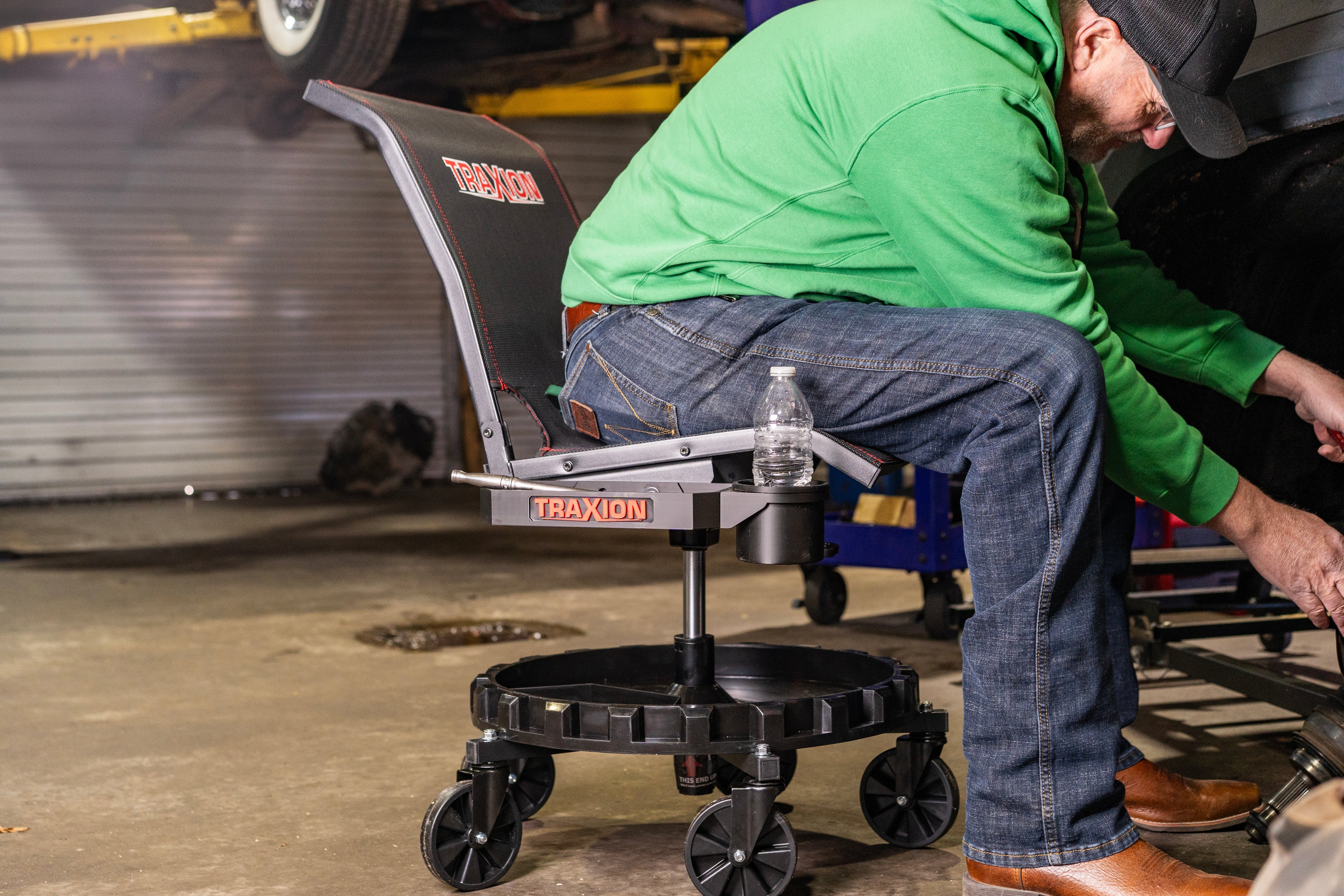 Original Traxion ProGear Mesh Flex Roll Seat NOW includes 1 of the NEW 2-581 Accessory Tool Tray with Cupholder