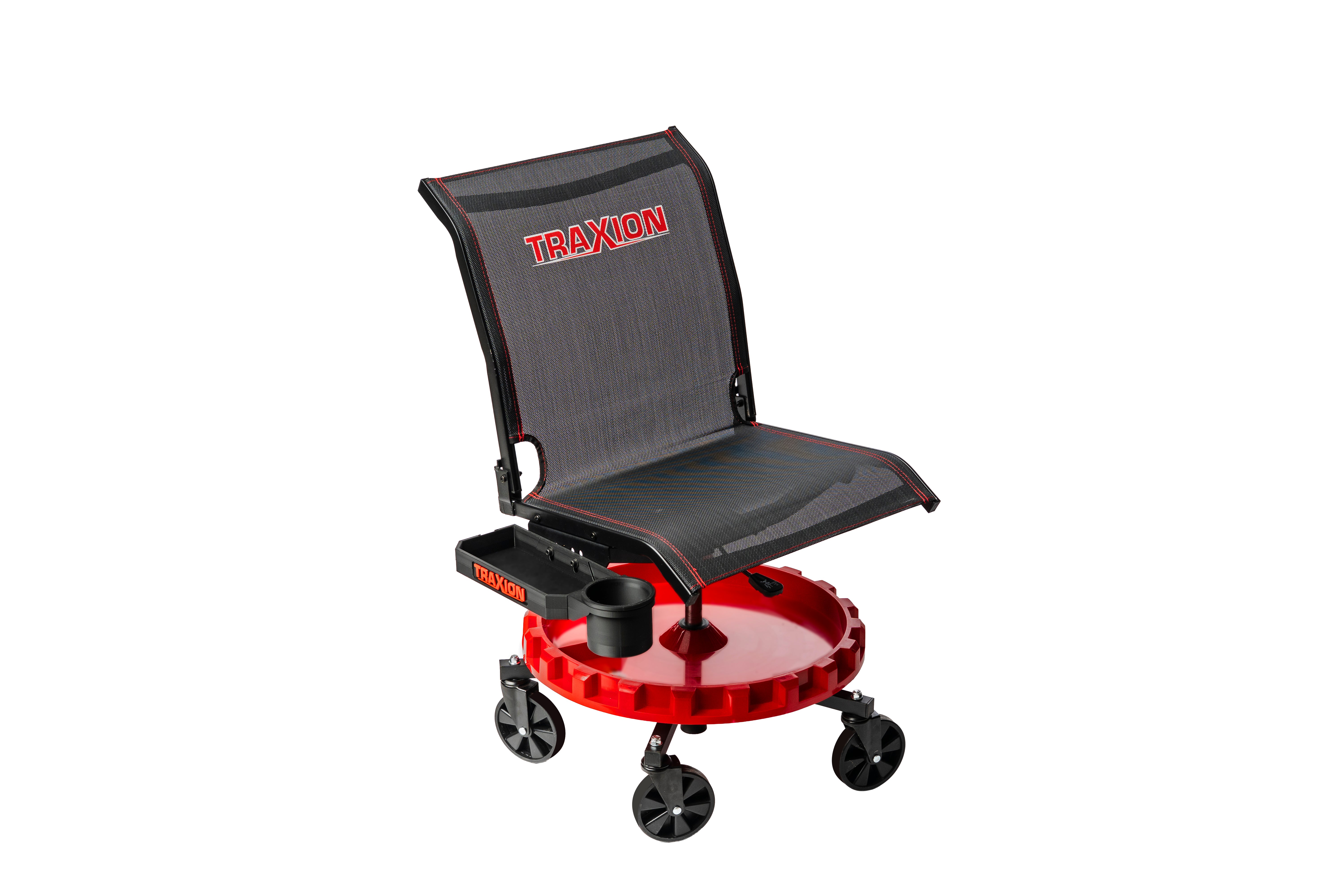 SYCH TRAX スケートボード 赤/黒 クッション付き Traxion Mesh Flex Work Seat, Giant Spinning Gear Tray | TraXion